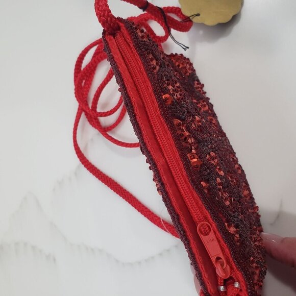 VTG Handmade Beaded Sequins Handbag Evening Red Flapper Formal Event Party NWT - Picture 4 of 12